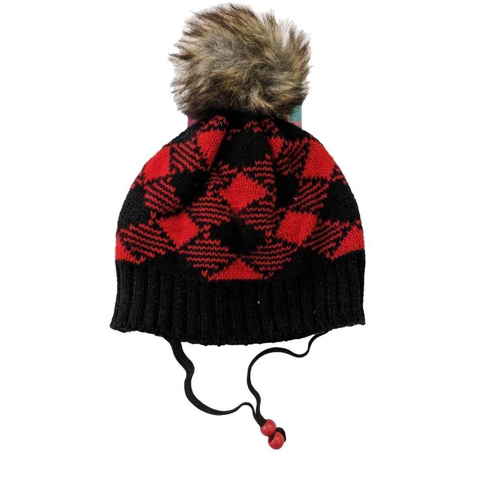 New Merry Makings Petco Pet Beanie Red Buffalo Check Plaid Pom Hat L XL Dog